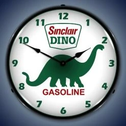 Collectable Sign & Clock | Sinclair Dino LED Wall Clock Retro/Vintage, Lighted