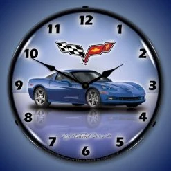 Collectable Sign & Clock | C6 Corvette Jetstream Blue LED Wall Clock Retro/Vintage, Lighted
