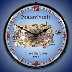 Collectable Sign & Clock | State of Pennsylvania LED Wall Clock Retro/Vintage, Lighted