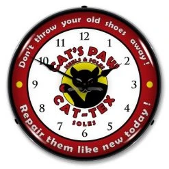 Collectable Sign & Clock | Cats Paw LED Wall Clock Retro/Vintage, Lighted - Great For Garage, Bar, Mancave, Gym, Office etc 14 Inches