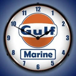 Collectable Sign & Clock | Gulf Marine LED Wall Clock Retro/Vintage, Lighted