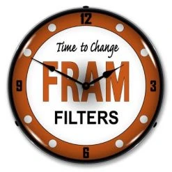 Collectable Sign & Clock | Fram Filters LED Wall Clock Retro/Vintage, Lighted - Great For Garage, Bar, Mancave, Gym, Office etc 14 Inches