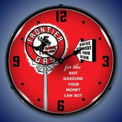 Collectable Sign & Clock | Frontier Gas LED Wall Clock Retro/Vintage, Lighted