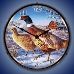 Collectable Sign & Clock | Frosty Morning Ringnecks Pheasants LED Wall Clock Retro/Vintage, Lighted