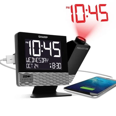 Projection with Usb Charge Table Clock Black - Sharp 3 Projection with Usb Charge Table Clock Black - Sharp