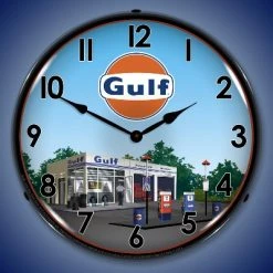 Collectable Sign & Clock | Gulf Station LED Wall Clock Retro/Vintage, Lighted