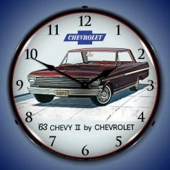 Collectable Sign & Clock | 1963 Chevy II Nova Super Sport LED Wall Clock Retro/Vintage, Lighted