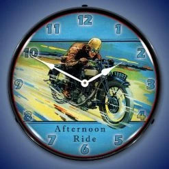 Collectable Sign & Clock | Afternoon Ride LED Wall Clock Retro/Vintage, Lighted
