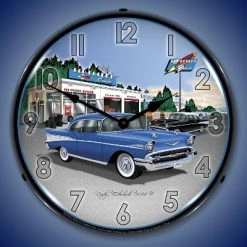 Collectable Sign & Clock | 1957 Bel Air Rocket Gas LED Wall Clock Retro/Vintage, Lighted