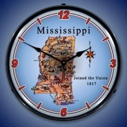 Collectable Sign & Clock | State of Mississippi LED Wall Clock Retro/Vintage, Lighted