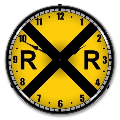 Collectable Sign & Clock | Railroad Crossing LED Wall Clock Retro/Vintage, Lighted - Great For Garage, Bar, Mancave, Gym, Office etc 14 Inches 3 Collectable Sign & Clock | Railroad Crossing LED Wall Clock Retro/Vintage, Lighted - Great For Garage, Bar, Mancave, Gym, Office etc 14 Inches