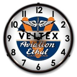 Collectable Sign & Clock | Veltex Avaition LED Wall Clock Retro/Vintage, Lighted - Great For Garage, Bar, Mancave, Gym, Office etc 14 Inches