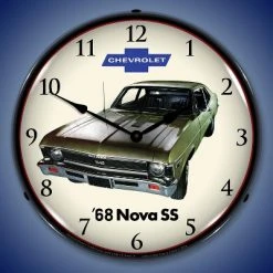 Collectable Sign & Clock | 1968 Nova Super Sport LED Wall Clock Retro/Vintage, Lighted