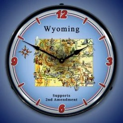 Collectable Sign & Clock | Wyoming Supports the 2nd Amendment LED Wall Clock Retro/Vintage, Lighted