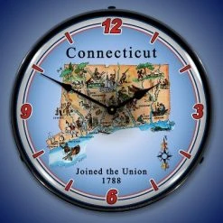 Collectable Sign & Clock | State of Connecticut LED Wall Clock Retro/Vintage, Lighted