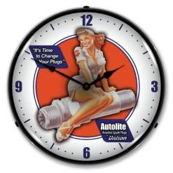 Collectable Sign & Clock | Autolite Avaition LED Wall Clock Retro/Vintage, Lighted - Great For Garage, Bar, Mancave, Gym, Office etc 14 Inches