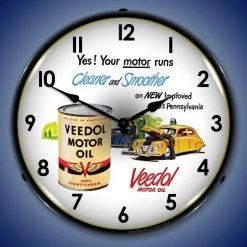 Collectable Sign & Clock | Veedol Motor Oil LED Wall Clock Retro/Vintage, Lighted