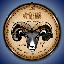 Collectable Sign & Clock | Aries LED Wall Clock Retro/Vintage, Lighted