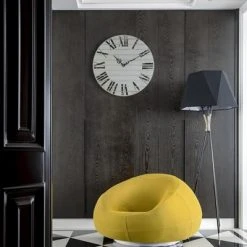 Quickway Imports Roman Numeral Style Modern Home Decor Wall Clock Unique Handle Design For Living Room, Kitchen, or Dining Room Wooden White