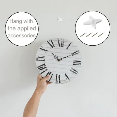 Quickway Imports Roman Numeral Style Modern Home Decor Wall Clock Unique Handle Design For Living Room, Kitchen, or Dining Room Wooden White 6 Quickway Imports Roman Numeral Style Modern Home Decor Wall Clock Unique Handle Design For Living Room, Kitchen, or Dining Room Wooden White - Image 4