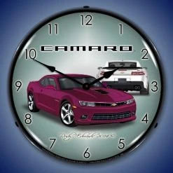 Collectable Sign & Clock | 2014 SS Camaro Deep Magenta LED Wall Clock Retro/Vintage, Lighted
