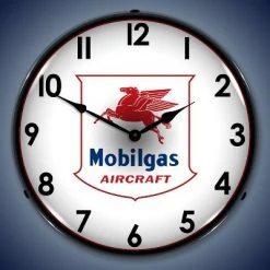 Collectable Sign & Clock | Mobilgas Aircraft LED Wall Clock Retro/Vintage, Lighted