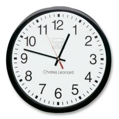 Charles Leonard, Inc. Charles Leonard Wall Clock 12" Plastic Black Frame/White Dial 76820