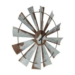 Kate & Laurel All Things Decor 31" x 31" Millbrook Windmill Distressed Metal Wall Clock Silver - Kate & Laurel All Things Decor