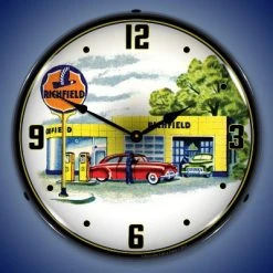 Collectable Sign & Clock | Richfield Station 1960s LED Wall Clock Retro/Vintage, Lighted