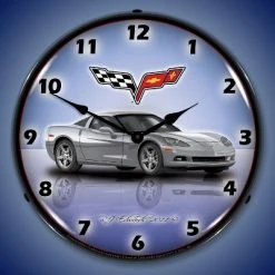 Collectable Sign & Clock | C6 Corvette Blade Silver LED Wall Clock Retro/Vintage, Lighted