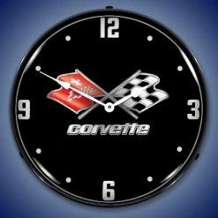 Collectable Sign & Clock | C3 Corvette Black Tie LED Wall Clock Retro/Vintage, Lighted