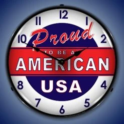 Collectable Sign & Clock | Proud to be American LED Wall Clock Retro/Vintage, Lighted