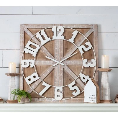 Lone Elm Studios 32-inch diameter Wood Barn Door Wall Clock 3 Lone Elm Studios 32-inch diameter Wood Barn Door Wall Clock