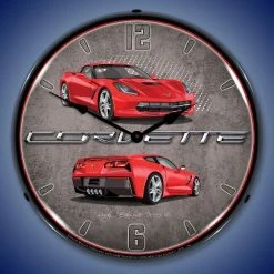 Collectable Sign & Clock | C7 Corvette Torch Red LED Wall Clock Retro/Vintage, Lighted