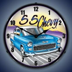 Collectable Sign & Clock | 1955 Chevy LED Wall Clock Retro/Vintage, Lighted