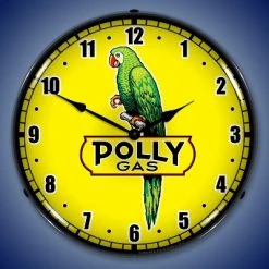 Collectable Sign & Clock | Polly Gas 2 LED Wall Clock Retro/Vintage, Lighted
