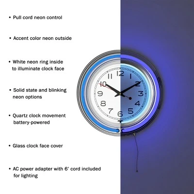 Hastings Home Round Neon Wall Clock - 14", Blue 4 Hastings Home Round Neon Wall Clock - 14", Blue - Image 2