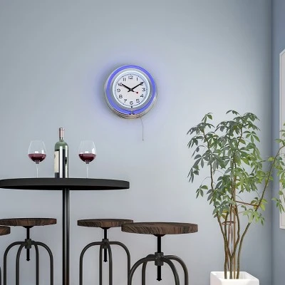 Hastings Home Round Neon Wall Clock - 14", Blue 6 Hastings Home Round Neon Wall Clock - 14", Blue - Image 4