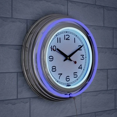 Hastings Home Round Neon Wall Clock - 14", Blue 7 Hastings Home Round Neon Wall Clock - 14", Blue - Image 5
