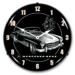 Collectable Sign & Clock | Mercedes LED Wall Clock Retro/Vintage, Lighted - Great For Garage, Bar, Mancave, Gym, Office etc 14 Inches