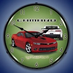 Collectable Sign & Clock | 2014 SS Camaro Red Rock LED Wall Clock Retro/Vintage, Lighted