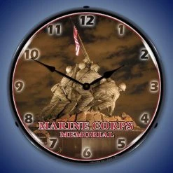 Collectable Sign & Clock | Marine Corps Memorial Iwo Jima LED Wall Clock Retro/Vintage, Lighted