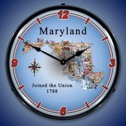 Collectable Sign & Clock | State of Maryland LED Wall Clock Retro/Vintage, Lighted