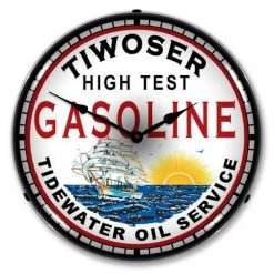 Collectable Sign & Clock | Tiwoser Gas LED Wall Clock Retro/Vintage, Lighted - Great For Garage, Bar, Mancave, Gym, Office etc 14 Inches