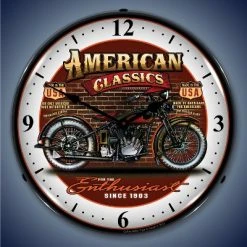 Collectable Sign & Clock | American Classic Bike LED Wall Clock Retro/Vintage, Lighted