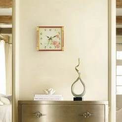 Quickway Imports Unique Modern Square Shaped Wall Clock With Floral Design for Living Room, Kitchen, or Dining Room