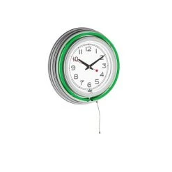 Hastings Home 14" Round Neon Analog Wall Clock with Double Light Ring for Bar, Garage, or Game Room - Green