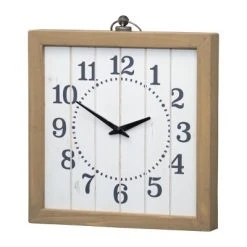 Rustic White 15x16.25" Wood Battery Operated Hanging Wall Clock - Foreside Home & Garden