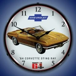 Collectable Sign & Clock | 1964 Corvette Sting Ray LED Wall Clock Retro/Vintage, Lighted
