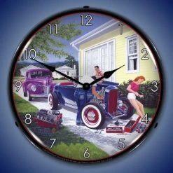Collectable Sign & Clock | Shade Tree Mechanic LED Wall Clock Retro/Vintage, Lighted